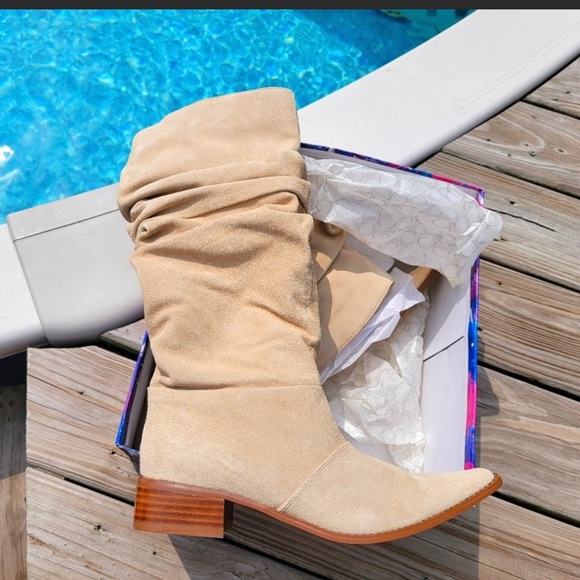 NEW Cream Suede Slouch Boots - Picture 2 of 5